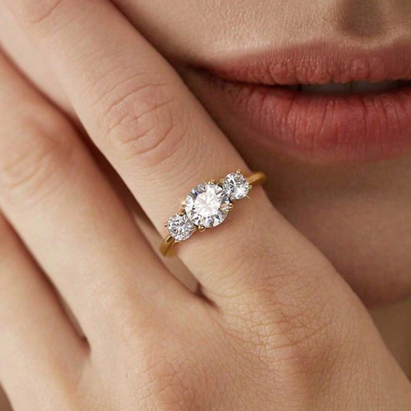 S925 Silver Moissanite 3 Stones Engagement Ring, Promise Eternity